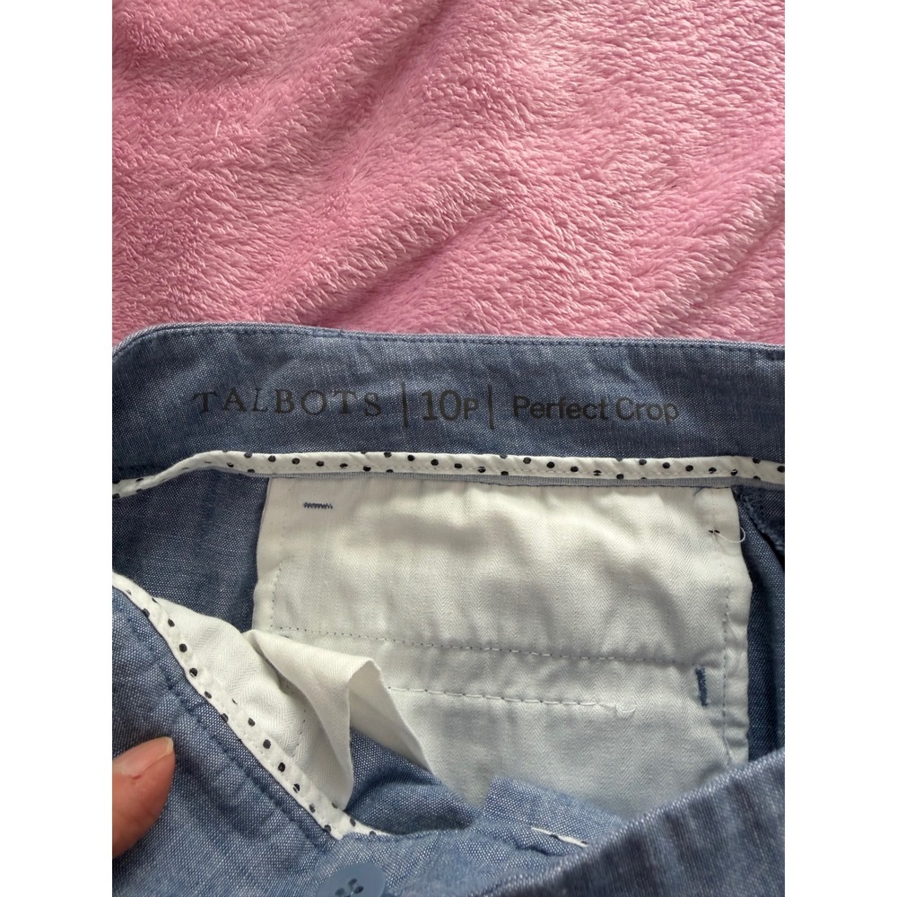 Talbots Perfect Crop Pants 10P Blue Cotton Chambray Button Hem Petite Trousers - Picture 4 of 9